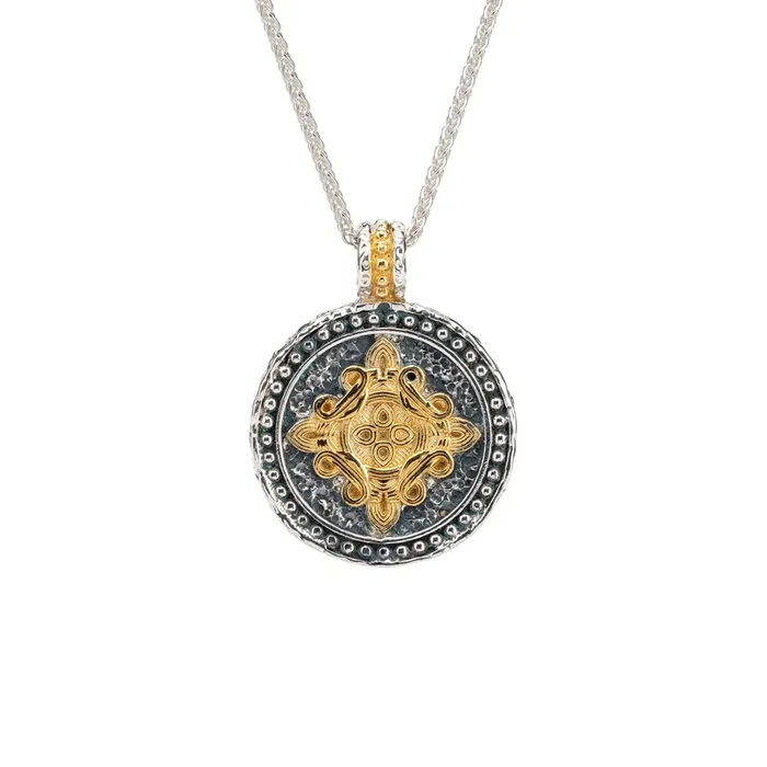 Silver with 14k Gold Gilding Medallion Shield Pendant