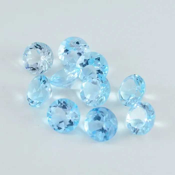 Sky Blue Topaz 10PC Tiny 4×4 MM Round Faceted Blue Brilliant Semi Precious Loose Gemstones