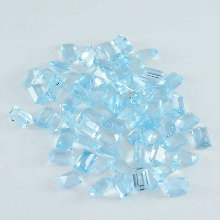 Sky Blue Topaz 1PC Tiny 3×5 MM Emerald Faceted Blue Brilliant Semi Precious Loose Gems