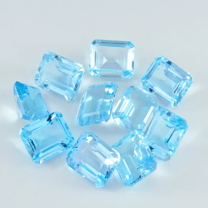 Sky Blue Topaz 1PC Tiny 5×7 MM Emerald Faceted Blue Polished Semi Precious Loose Gemstones