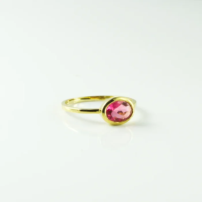 Small Oval Ruby Quartz Ring | July Birthstone Dainty Stackable Gemstone Ring for Women, 925 Silver, Gold or Rose Vermeil, Custom Gift for her