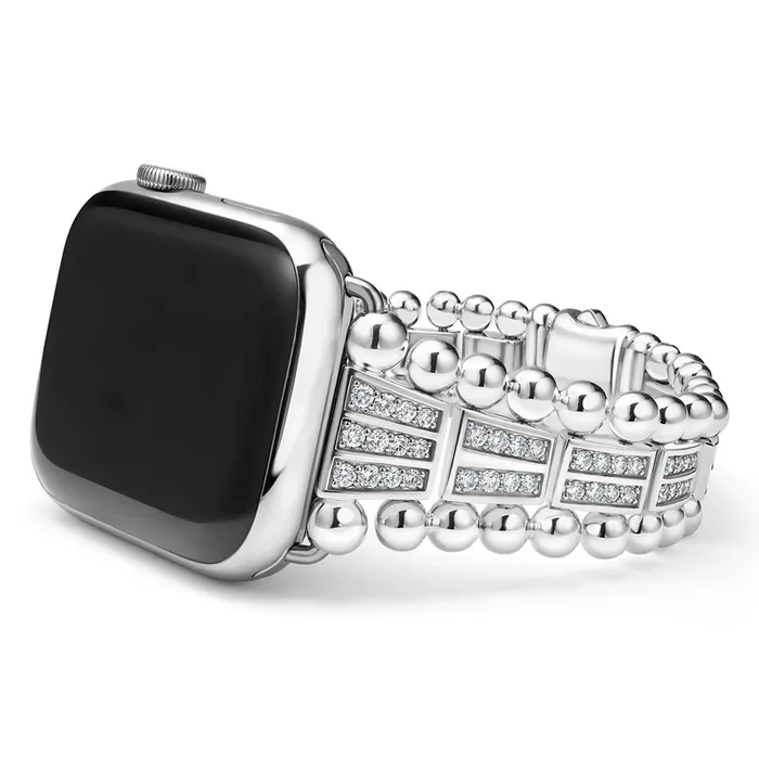 Smart Caviar Sterling Silver Two-Row Diamond Watch Bracelet – 42-49mm