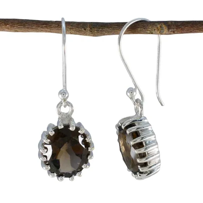 Smoky Quartz African Gabriela Solitaire Dangle Brown Silver Earring