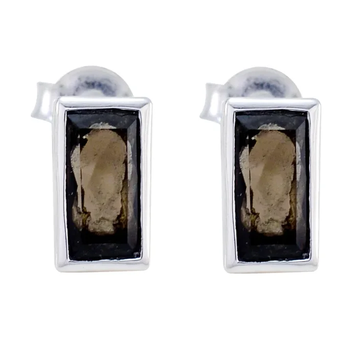 Smoky Quartz Australian Joaquina Solitaire Stud Brown Silver Earring