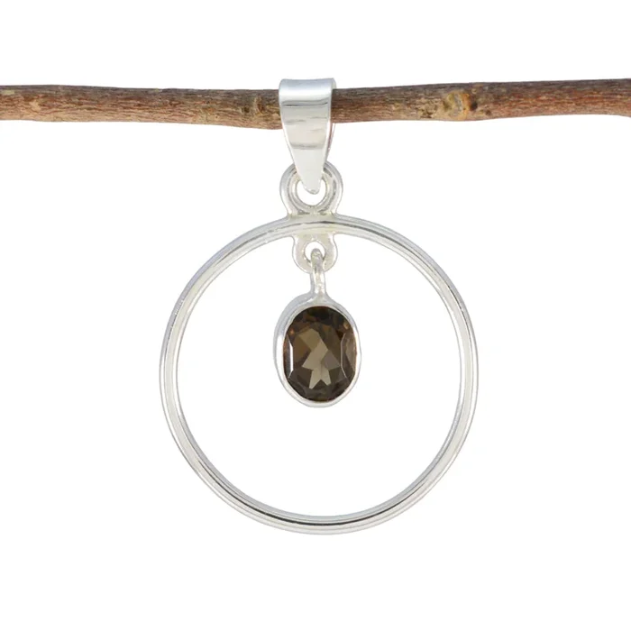 Smoky Quartz Delicate Turkish Silver Solitaire Yasmin valentine Brown Pendant Jewelry