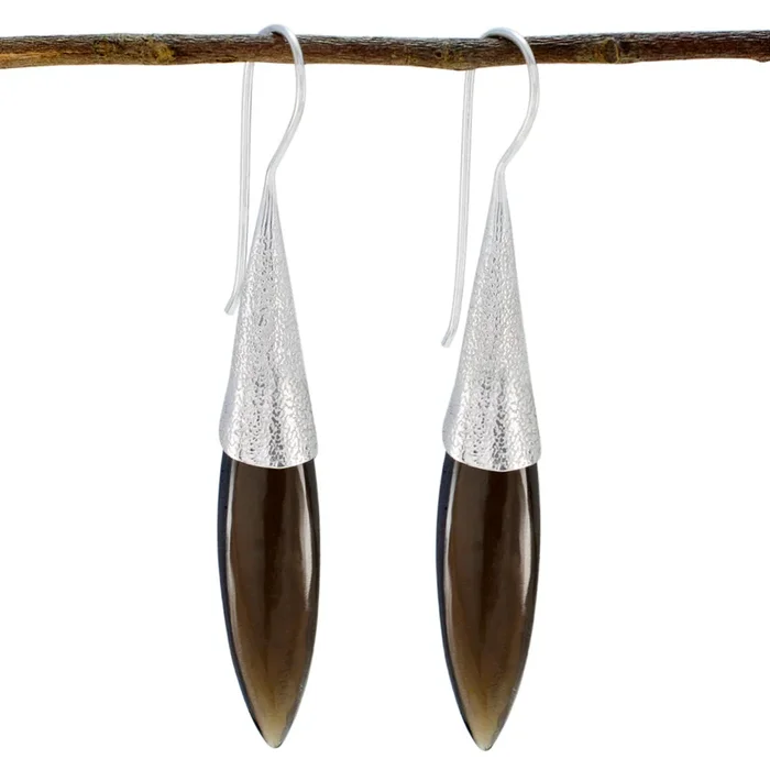 Smoky Quartz Egyptian Li Lee Solitaire Dangle Brown Sterling Silver Earring