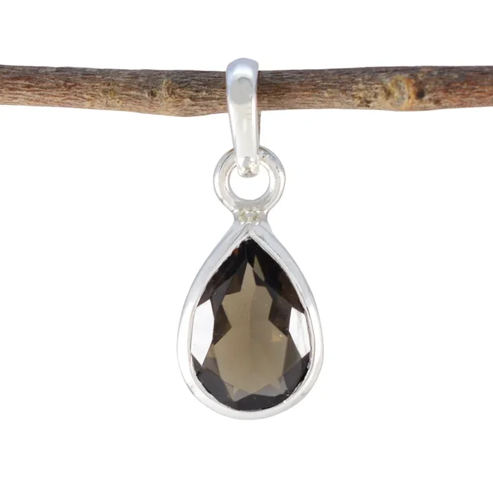 Smoky Quartz Elegant Japanese 92.5 Silver Solitaire Yan Trendy Brown Pendant Jewellery