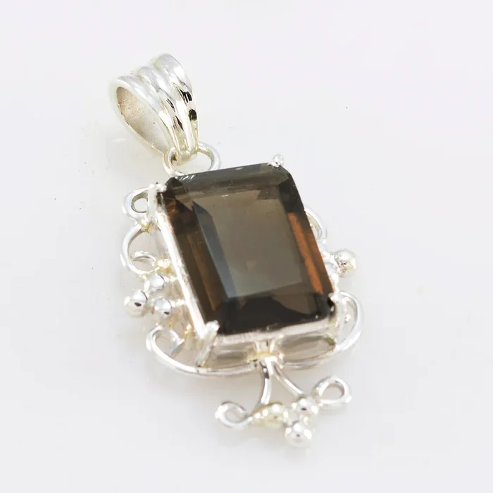 smoky quartz Eye-catching German Sterling Silver Solitaire Autumn Luxurious Brown Pendant Jewellery