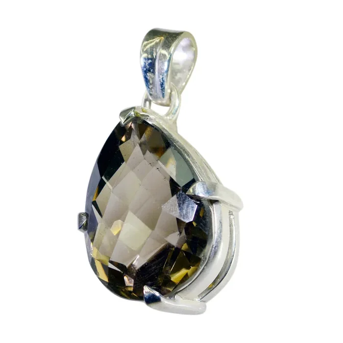 Smoky Quartz Eye-catching Italian Sterling Silver Solitaire Violet Sophisticated Brown Pendant Jewellery