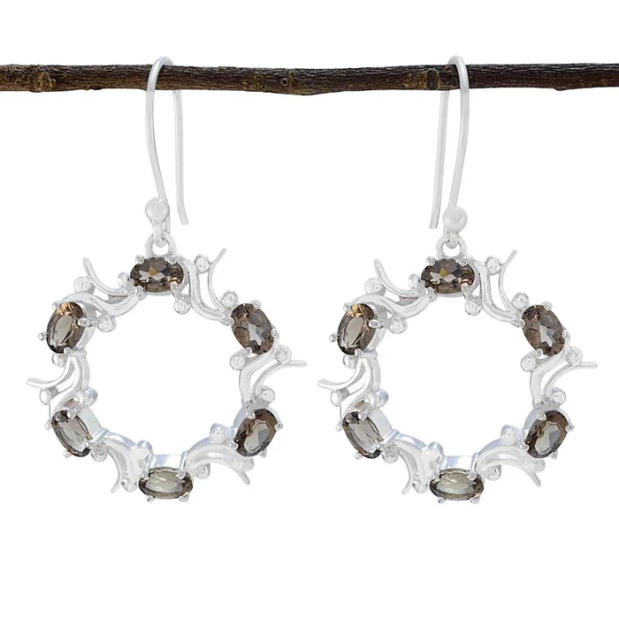 Smoky Quartz German Milagros multiple Dangle Brown 92.5 Silver Earring