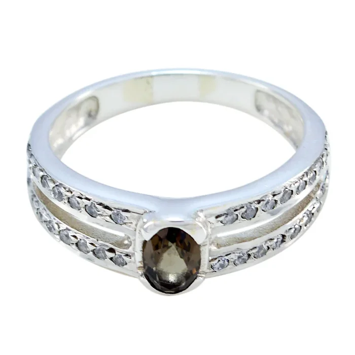 smoky quartz Halo American 92.5 Silver Brown Gemstone Whisper-thin Boho Ring Jewelry
