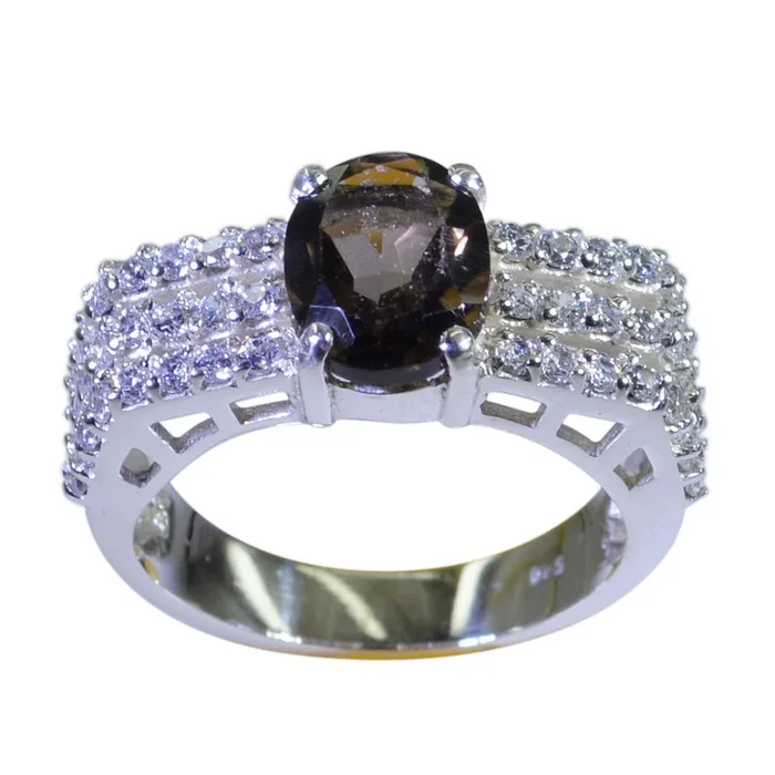 smoky quartz Halo Egyptian 925 Silver Brown Gemstone Eye-catching Modern Ring Jewelry