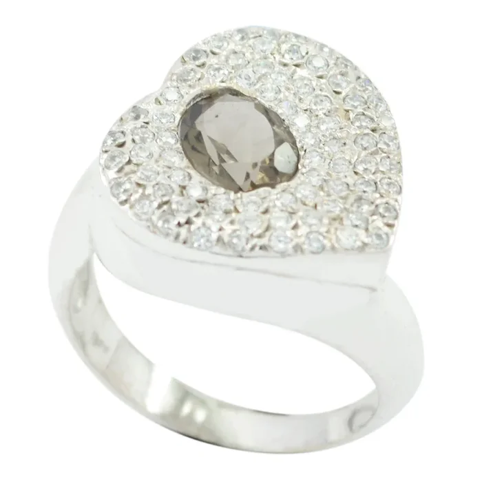smoky quartz Halo Indian 925 Sterling Silver Brown Gems Eye-catching Abstract Ring Jewellery