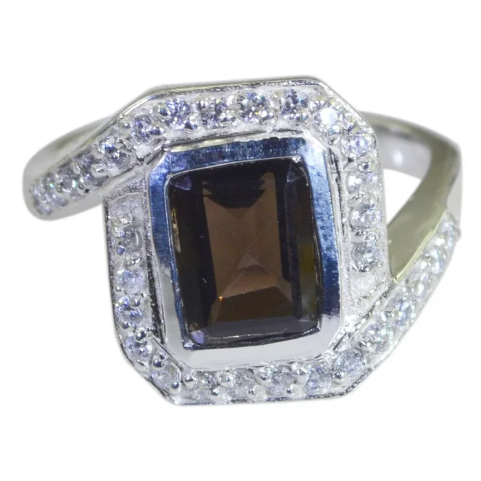 smoky quartz Halo Moroccan 92.5 Silver Brown Gemstones Eye-catching Trendy Ring Jewelry