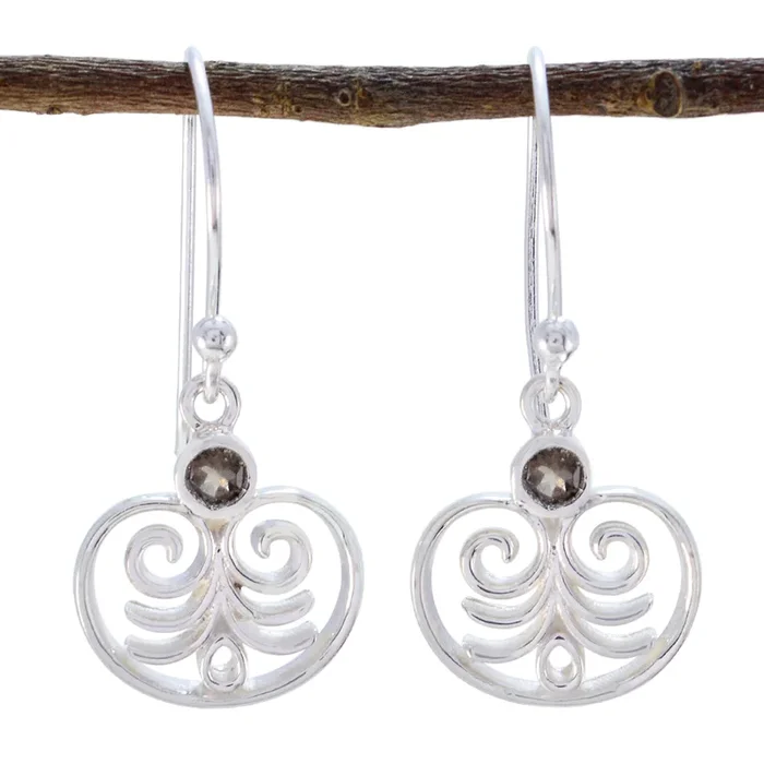 Smoky Quartz Latin American Alejandra Solitaire Dangle Brown 925 Silver Earring