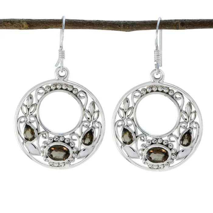 Smoky Quartz Latin American Ling multiple Dangle Brown 92.5 Silver Earring