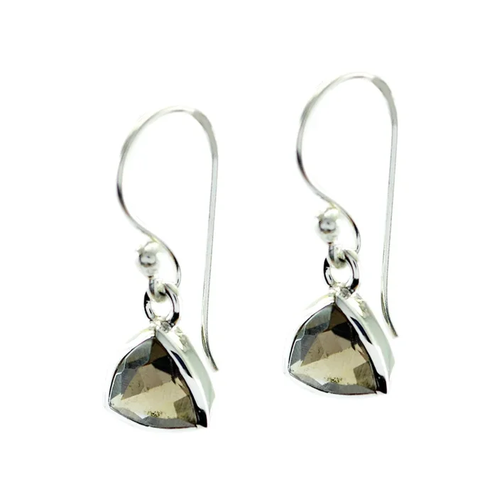 Smoky Quartz Mexican Yuki Solitaire Dangle Brown 925 Silver Earring