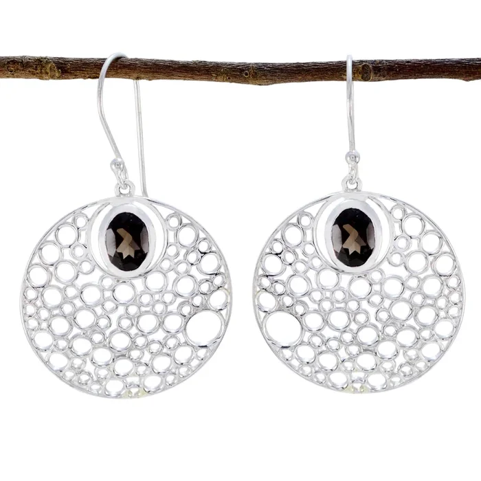 Smoky Quartz Moroccan Antonia Solitaire Dangle Brown 925 Silver Earring