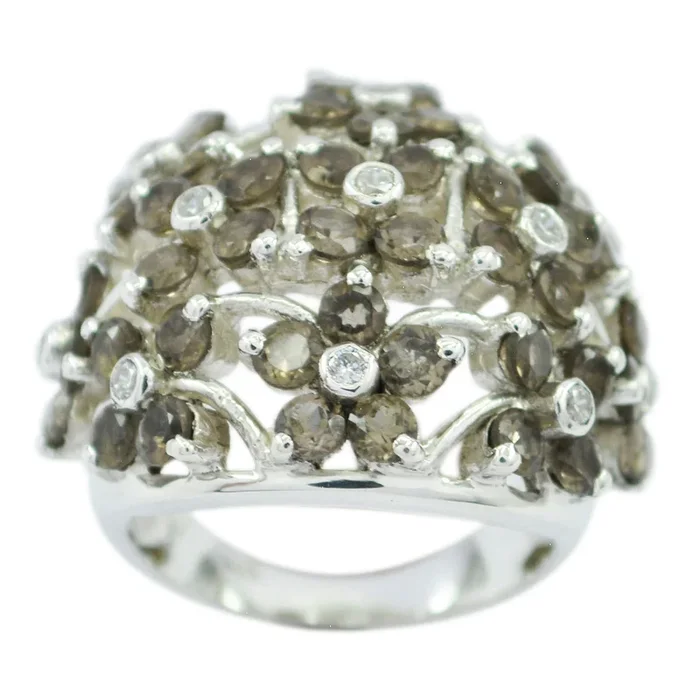 smoky quartz multiple African 92.5 Silver Brown Gemstones Statement Floral Ring Jewelry