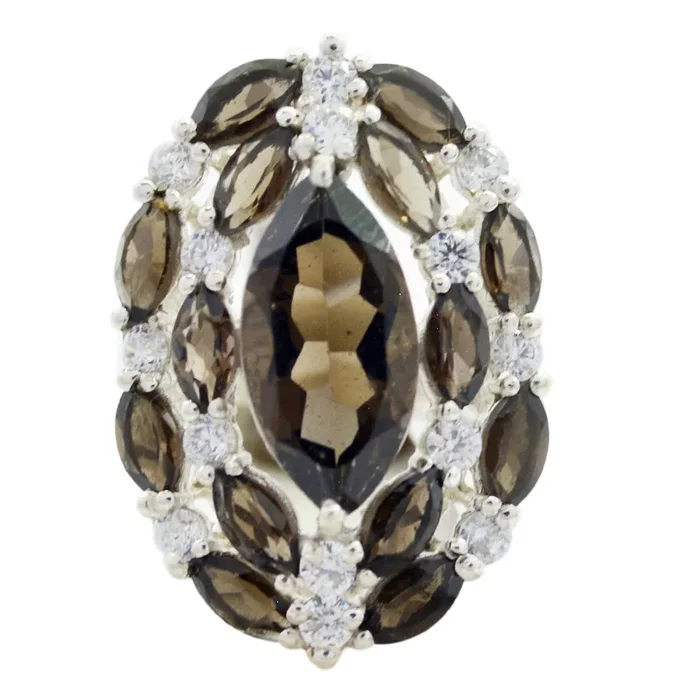 smoky quartz multiple Moroccan 925 Silver Brown Gemstones Essential Trendy Ring Jewelry