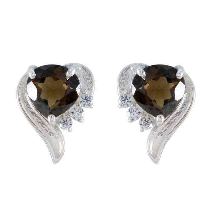 Smoky Quartz Russian Isabella multiple Stud Brown 925 Sterling Silver Earring