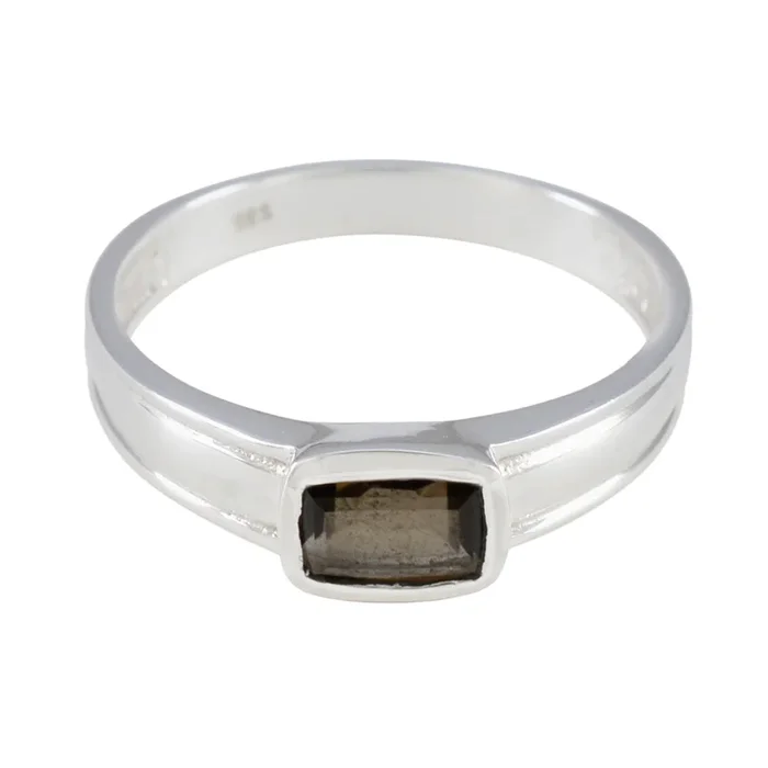Smoky Quartz Solitaire African 92.5 Silver Brown Gemstones Slim Glamorous Ring Jewellery