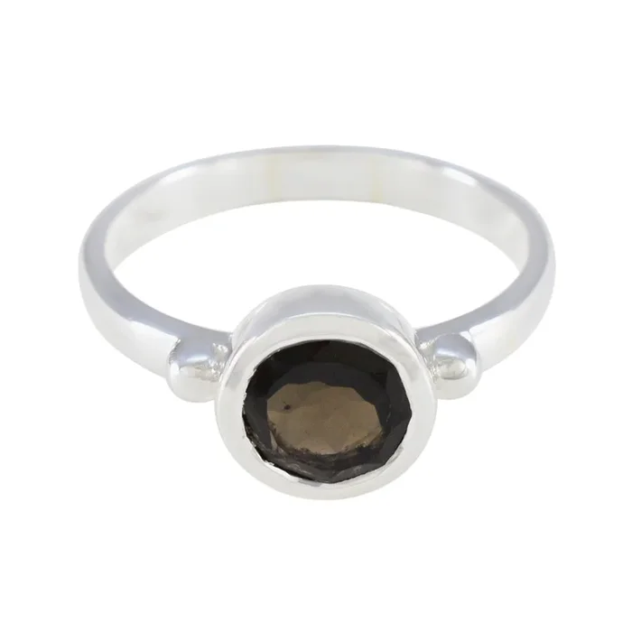 Smoky Quartz Solitaire African 925 Sterling Silver Brown Gemstones Slim Abstract Ring Jewellery