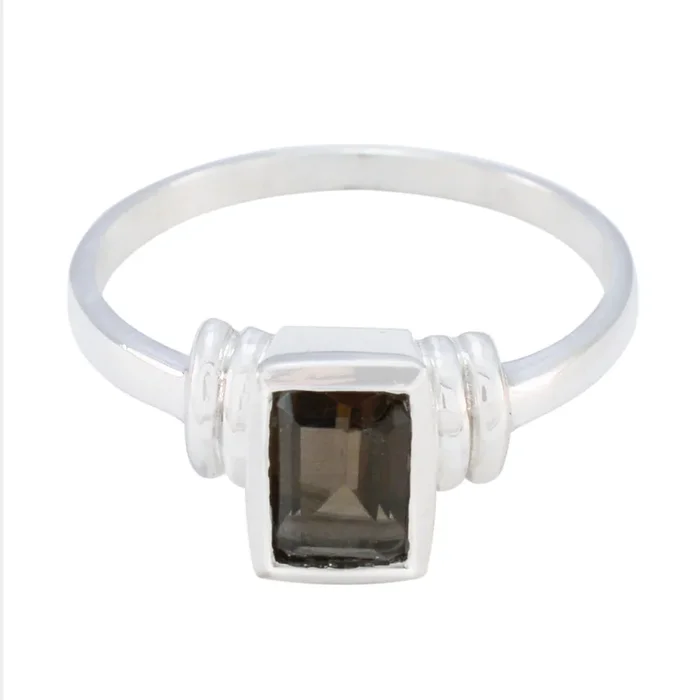 Smoky Quartz Solitaire American 92.5 Silver Brown Gemstones Whisper-thin Modern Ring Jewellery