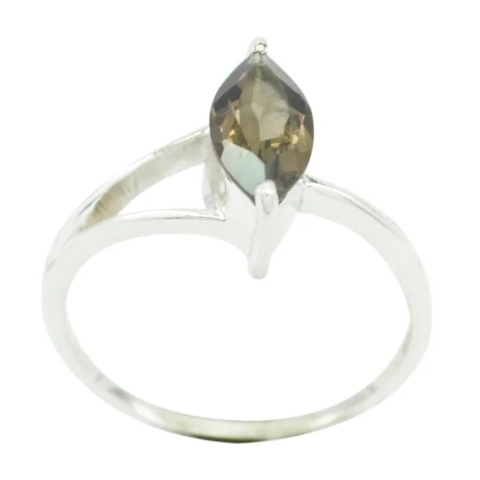 smoky quartz Solitaire American 925 Sterling Silver Brown Gems Elegant Trendy Ring Jewellery