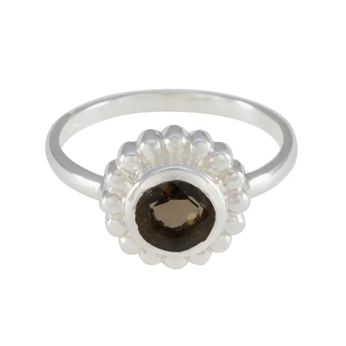 Smoky Quartz Solitaire American Silver Brown Gems Whisper-thin Glamorous Ring Jewellery