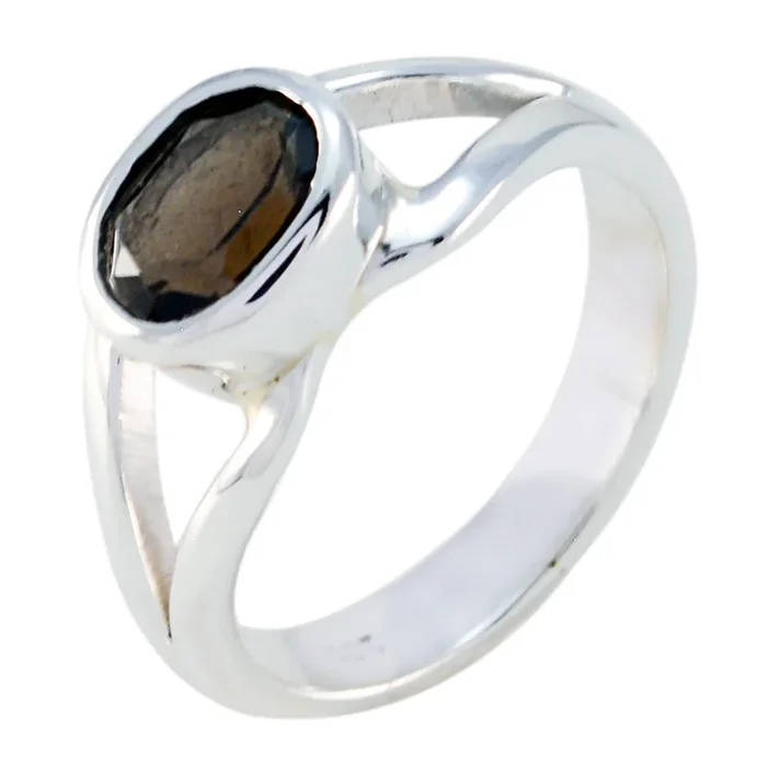 smoky quartz Solitaire American Silver Brown Gemstones Whisper-thin Abstract Ring Jewelry