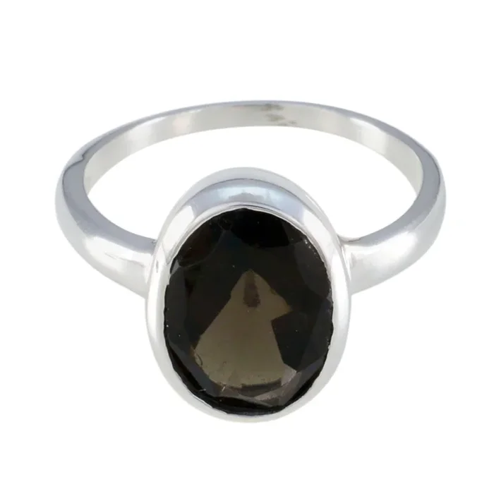 Smoky Quartz Solitaire American Sterling Silver Brown Gemstones Whisper-thin Modern Ring Jewellery