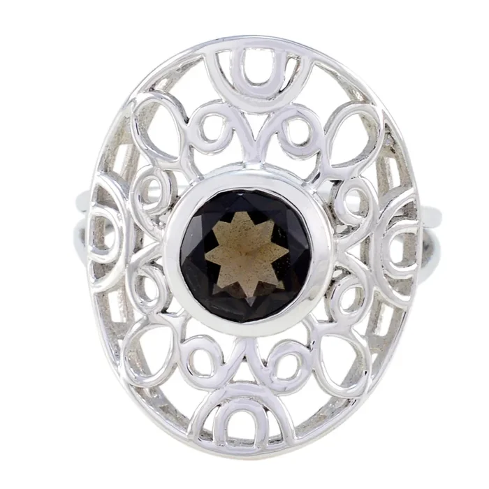 smoky quartz Solitaire Australian 92.5 Silver Brown Gemstones Classic Filigree Ring Jewelry