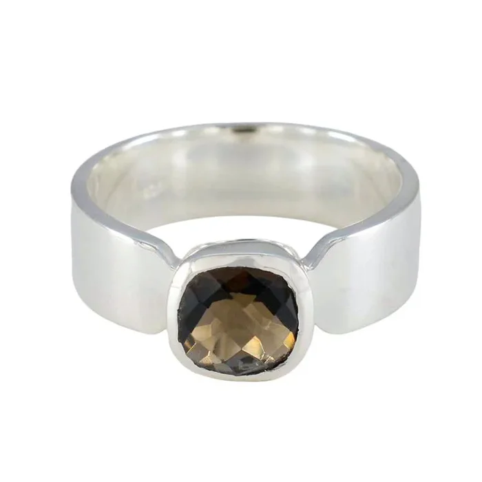 Smoky Quartz Solitaire Egyptian 925 Sterling Silver Brown Gems Classic Contemporary Ring Jewelry