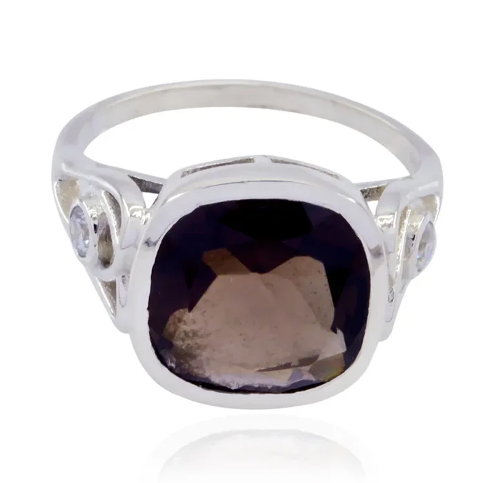 smoky quartz Solitaire French 925 Sterling Silver Brown Gemstones Minimal Luxurious Ring Jewellery