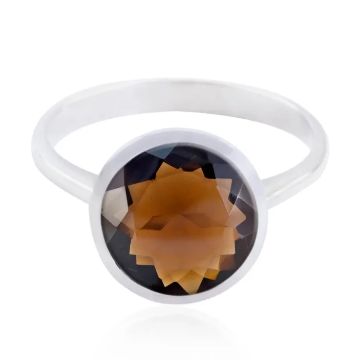 smoky quartz Solitaire German 92.5 Silver Brown Gems Tiny Sophisticated Ring Jewellery