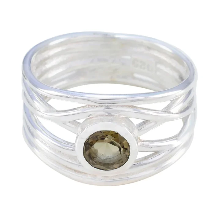 Smoky Quartz Solitaire Italian 925 Sterling Silver Brown Gems Eye-catching Rope-Wire Band Jewellery