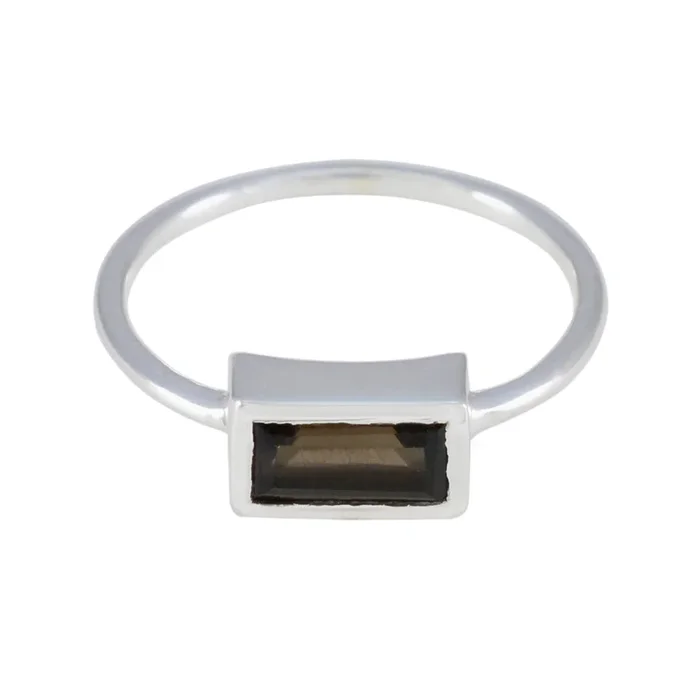 Smoky Quartz Solitaire Korean Silver Brown Gems Delicate Glamorous Ring Jewelry
