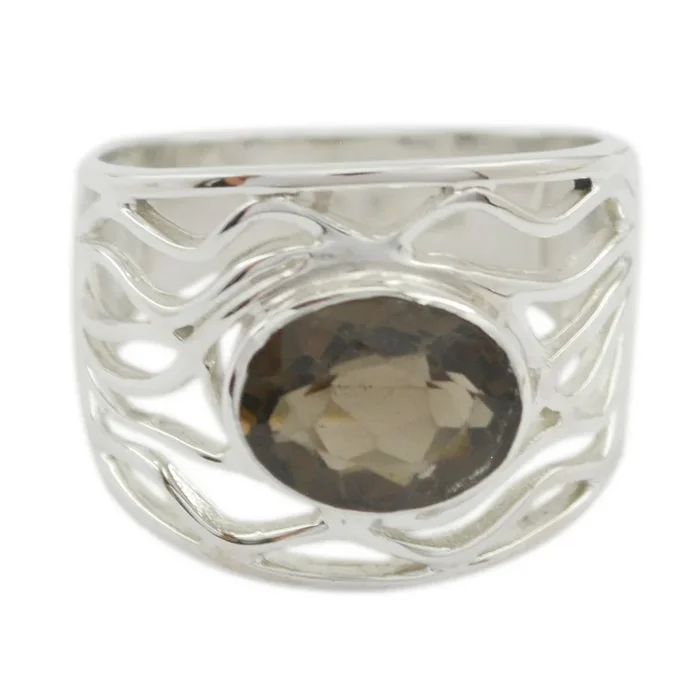 smoky quartz Solitaire Latin American 925 Sterling Silver Brown Gems Classic Rope-Wire Ring Jewellery