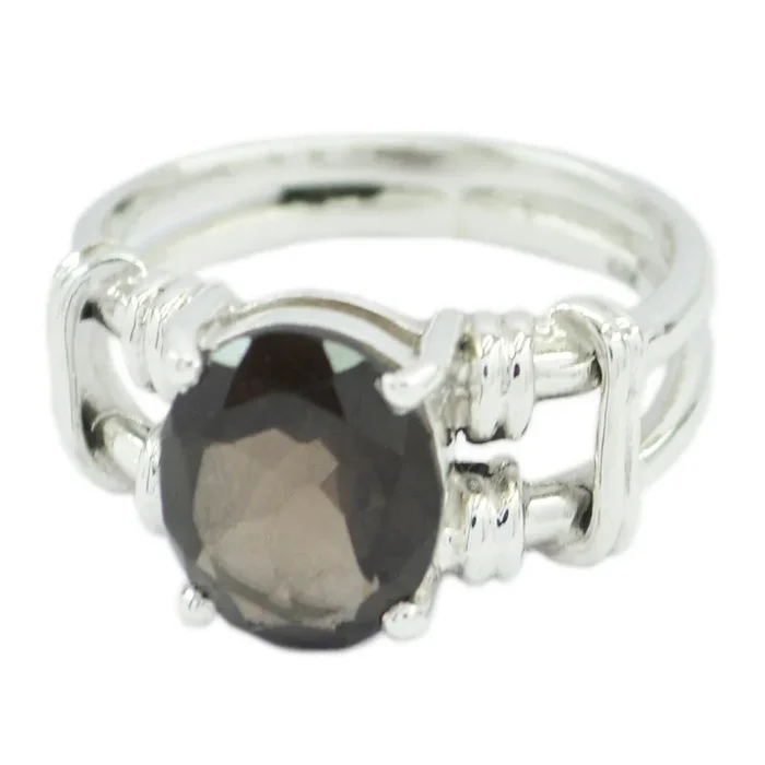 smoky quartz Solitaire Mexican 925 Silver Brown Gemstone Eye-catching Rope-Wire Ring Jewelry