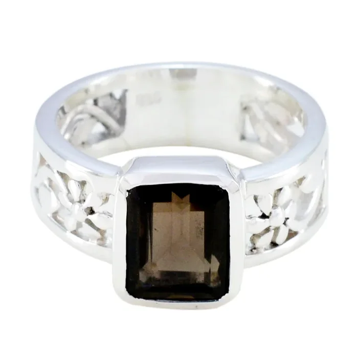 smoky quartz Solitaire Moroccan Sterling Silver Brown Gems Mid-weight Art Deco Band Jewellery