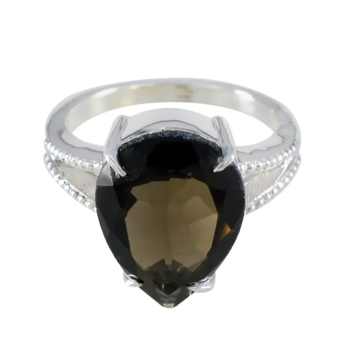 smoky quartz Solitaire Russian 925 Sterling Silver Brown Gems Versatile Sophisticated Ring Jewellery