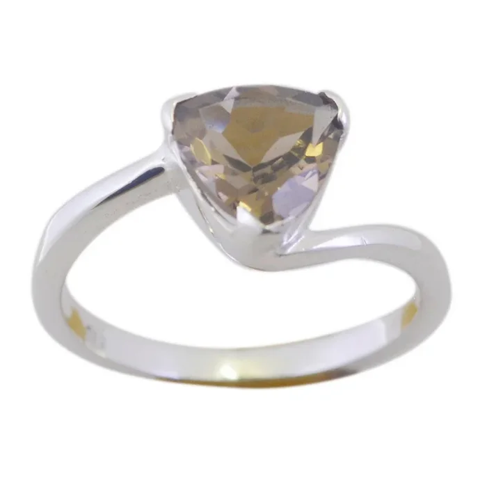 smoky quartz Solitaire Russian 925 Sterling Silver Brown Gemstone Dainty Geometric Ring Jewellery