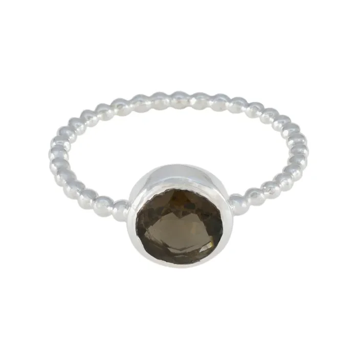 Smoky Quartz Solitaire Turkish 925 Sterling Silver Brown Gemstones Delicate Twist Ring Jewelry
