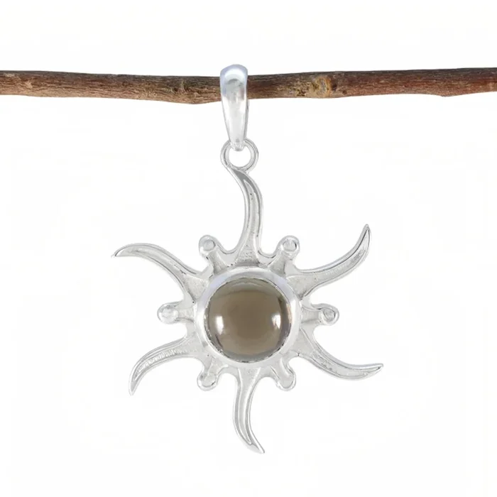 Smoky Quartz Tiny Italian 925 Silver Solitaire Charlotte propsel Brown Pendant Jewelry