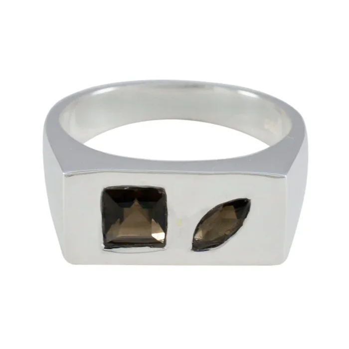 smoky quartz Toi et Moi French Silver Brown Gems Tiny Cultural Ring Jewellery