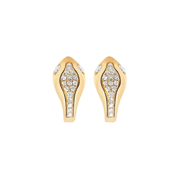 Snake Head Diamond Hoop Earrings in Yellow Gold