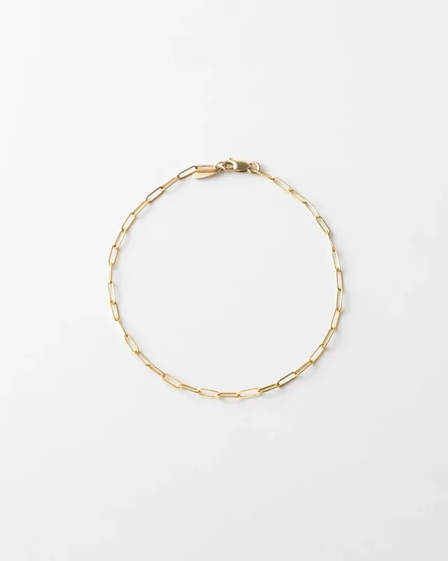 Solid Gold Dainty Paperclip Chain Bracelet
