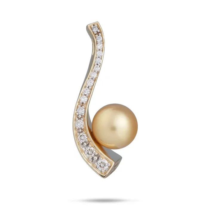 South Sea Gold Pearl Pendant in Gold with Diamonds – 11-12mm
