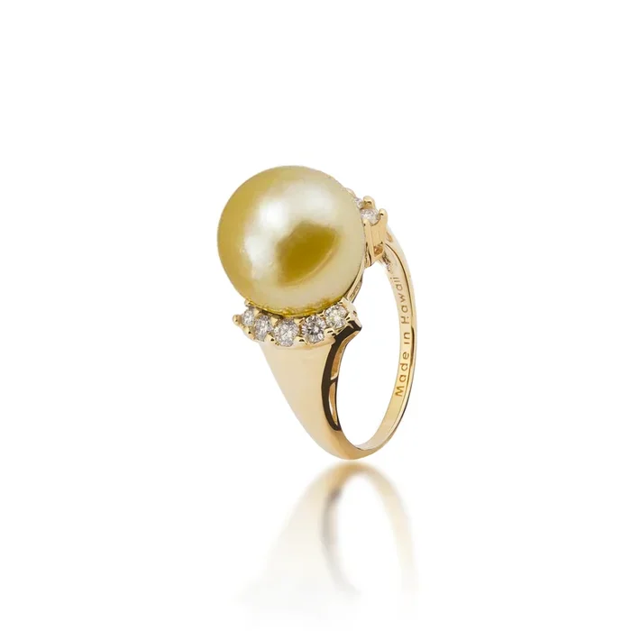South Sea Gold Pearl Ring in Gold with Diamonds – 12-13mm
